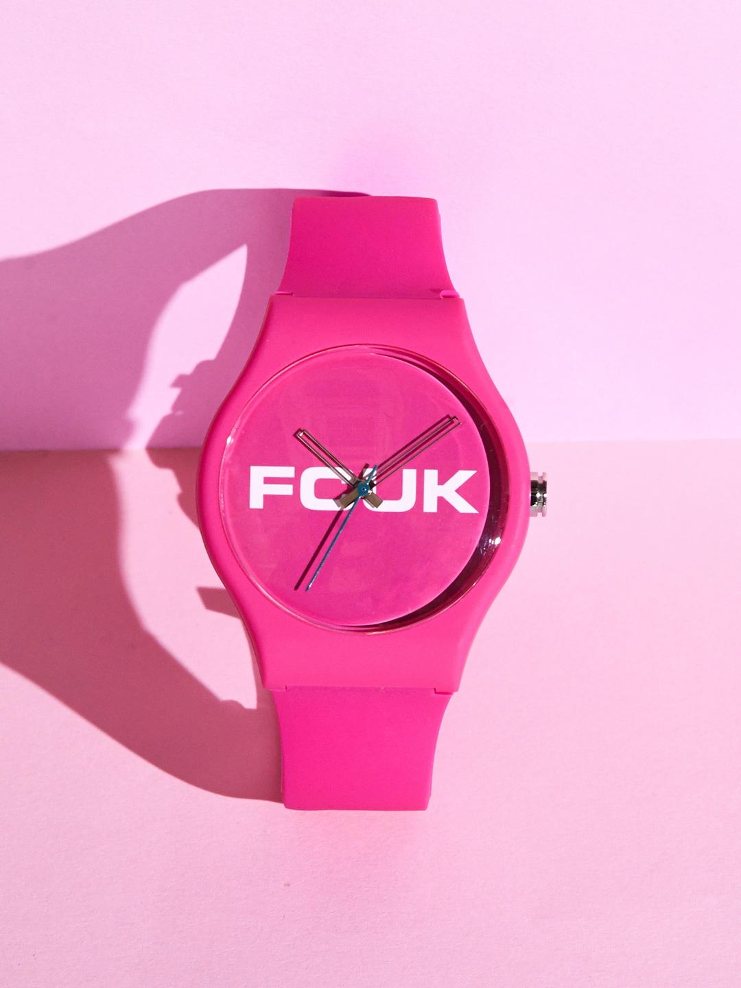 fcuk men pink printed dial & pink straps analogue watch fc179p