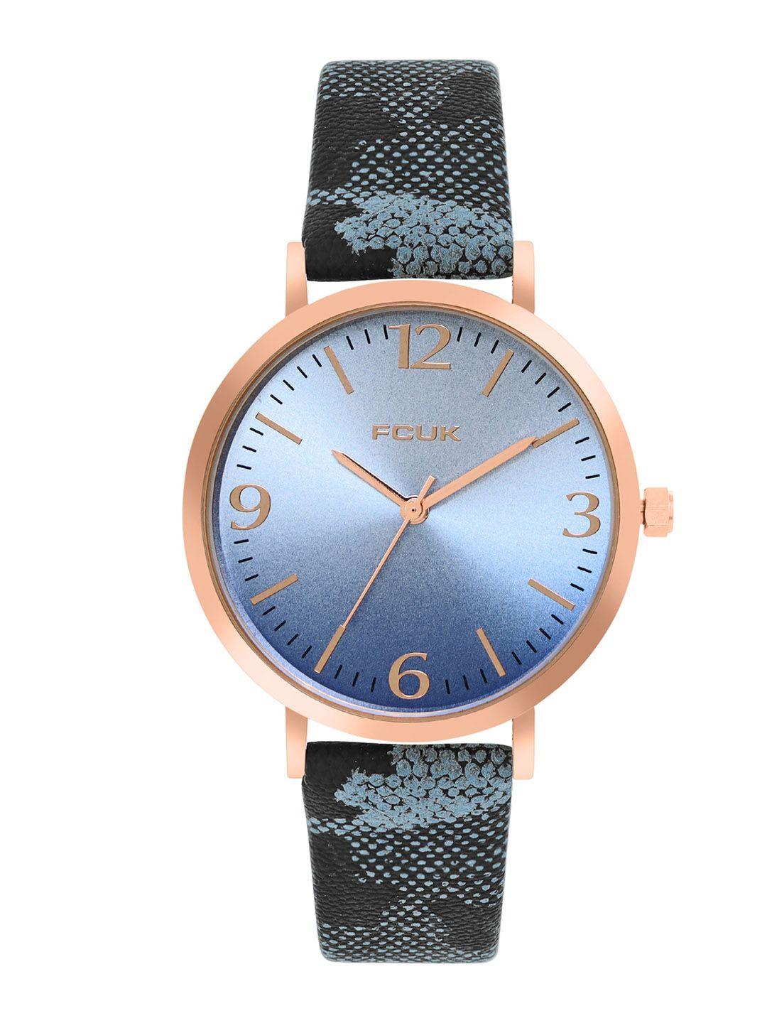 fcuk women printed leather straps analogue watch fk00031a