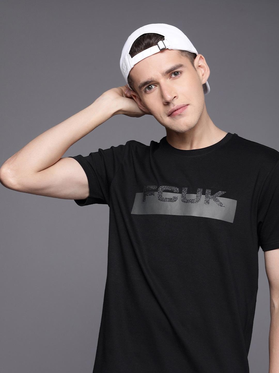 fcuk brand logo embellished pure cotton casual t-shirt