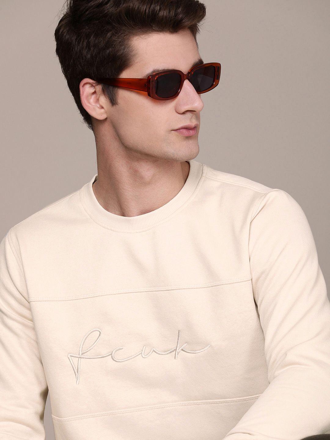 fcuk brand logo embroidered pullover sweatshirt