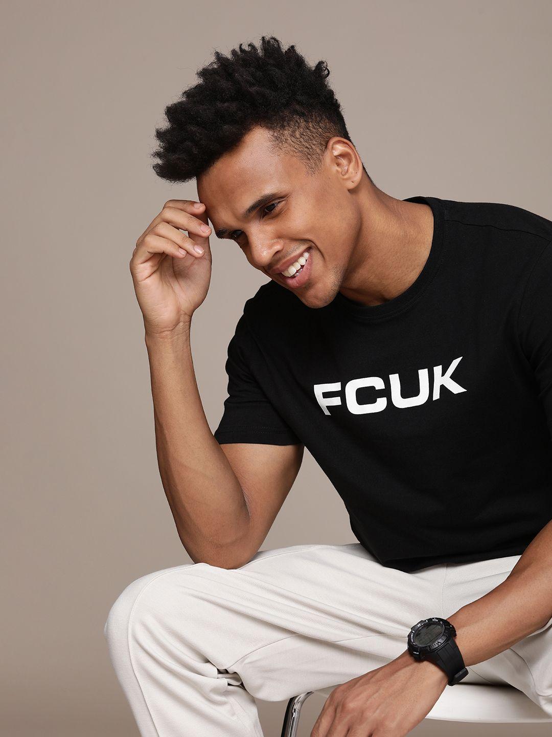 fcuk brand logo print round neck knitted pure cotton t-shirt