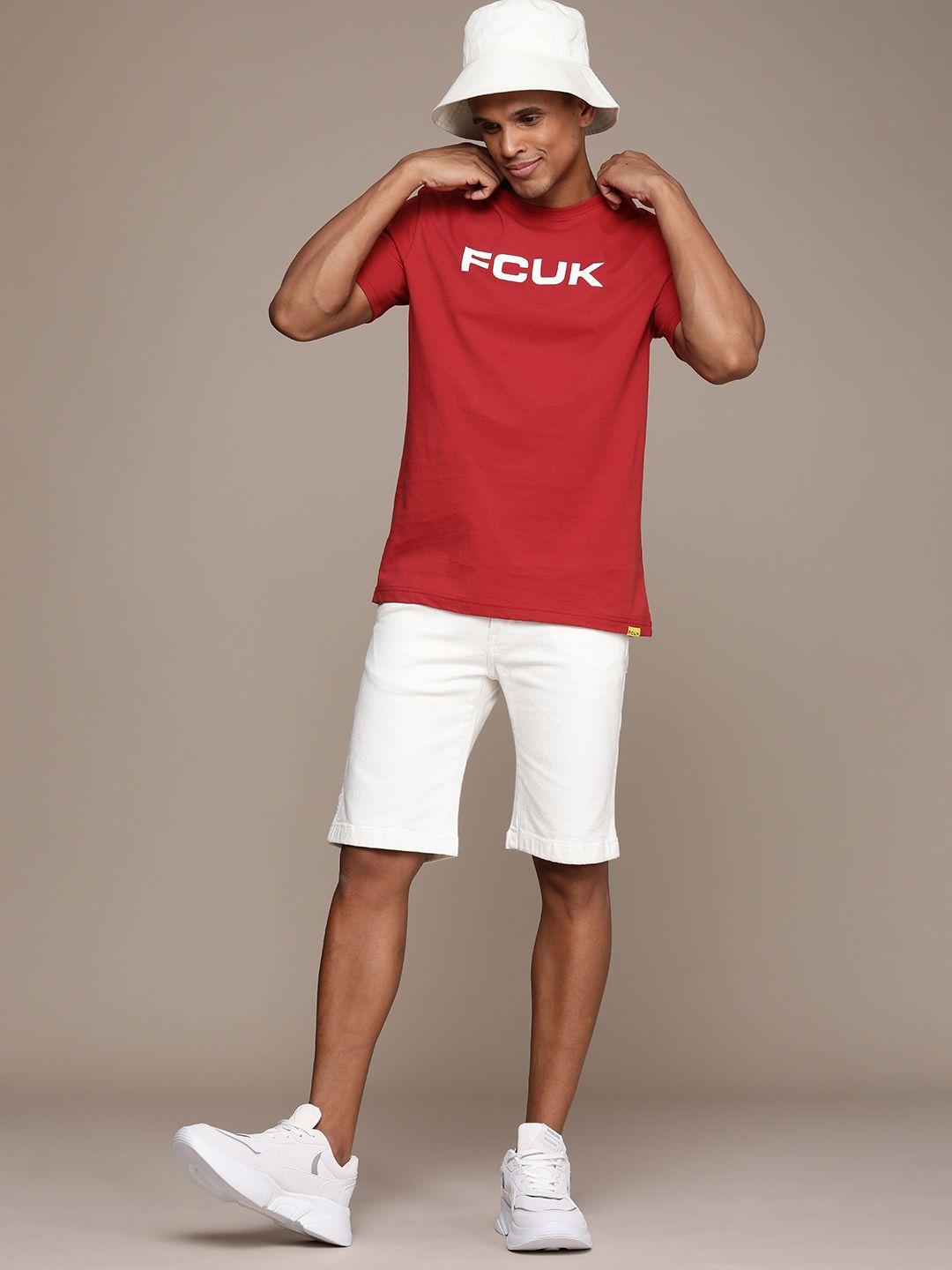 fcuk brand logo print round neck knitted pure cotton t-shirt