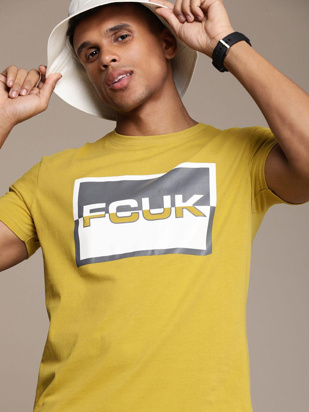 fcuk brand logo print round neck knitted pure cotton t-shirt