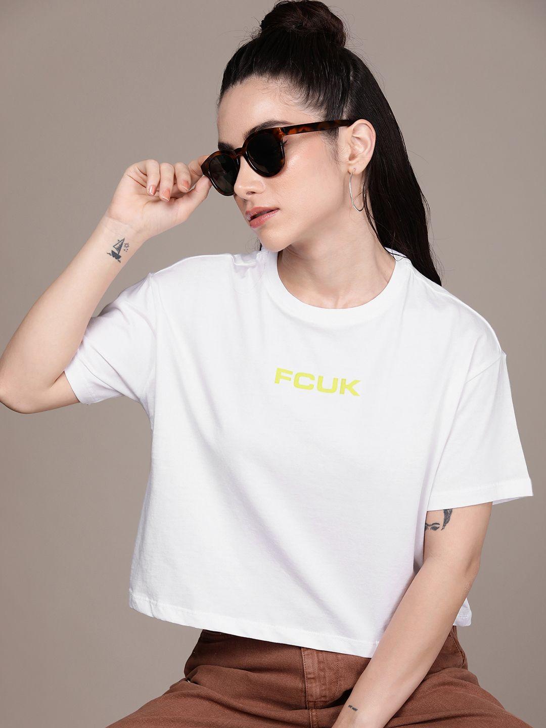 fcuk brand logo printed drop-shoulder pure cotton boxy t-shirt