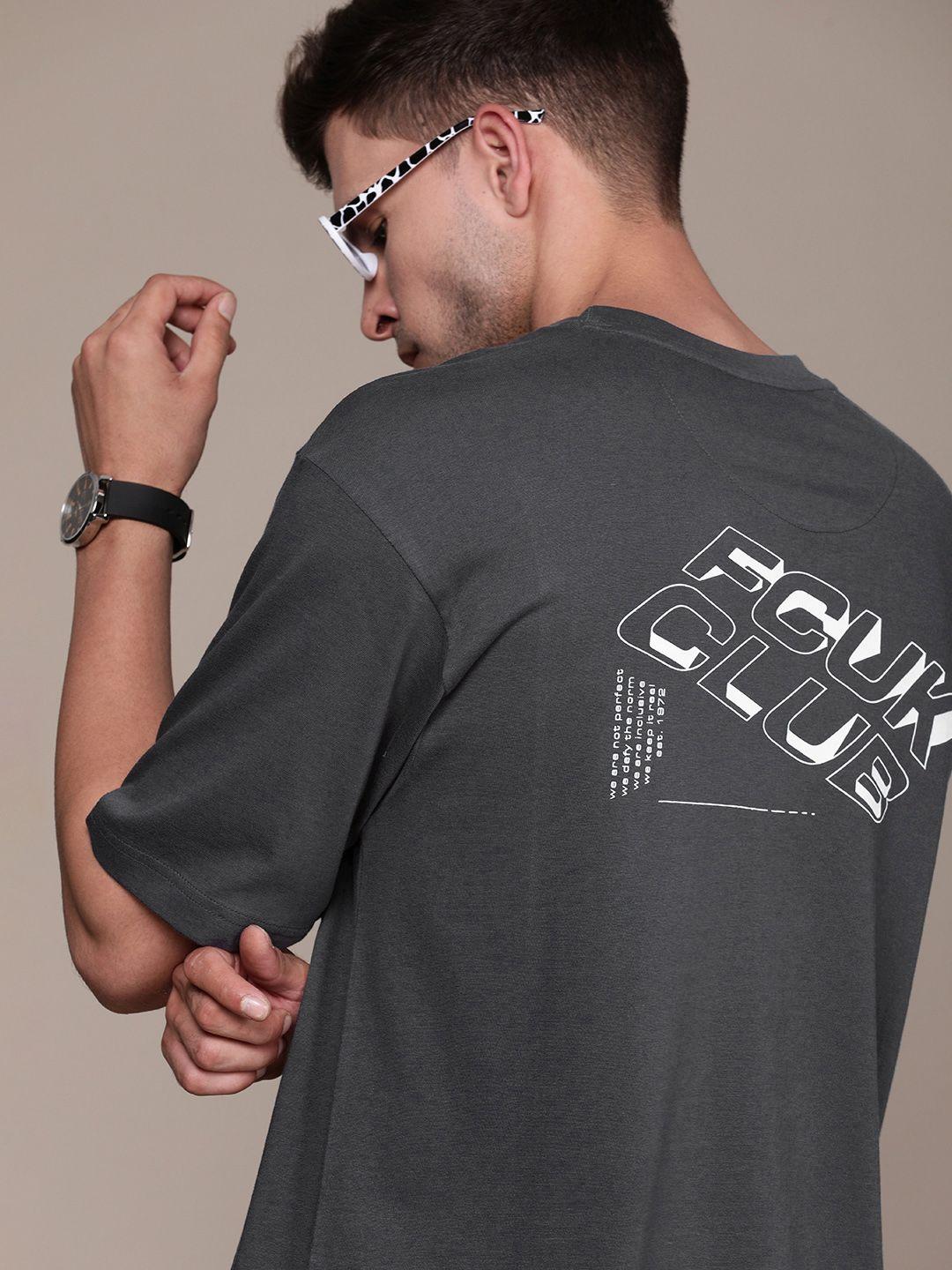 fcuk brand logo printed drop-shoulder sleeves oversized fit pure cotton t-shirt