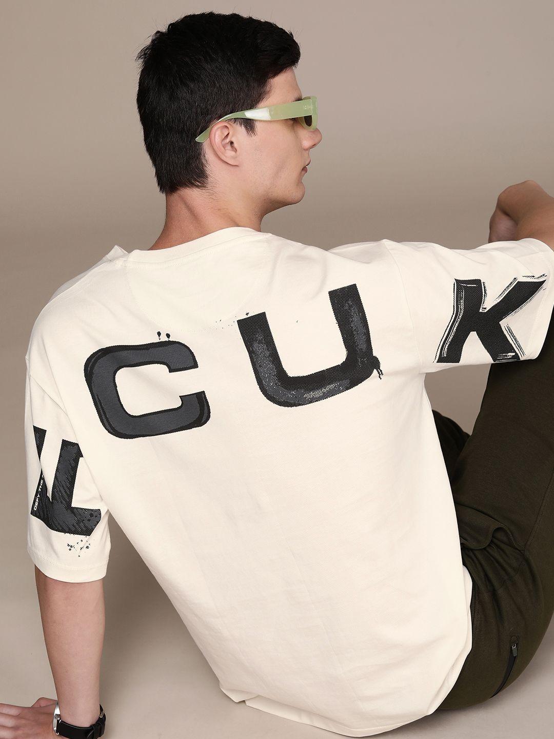 fcuk brand logo printed drop-shoulder sleeves pure cotton t-shirt