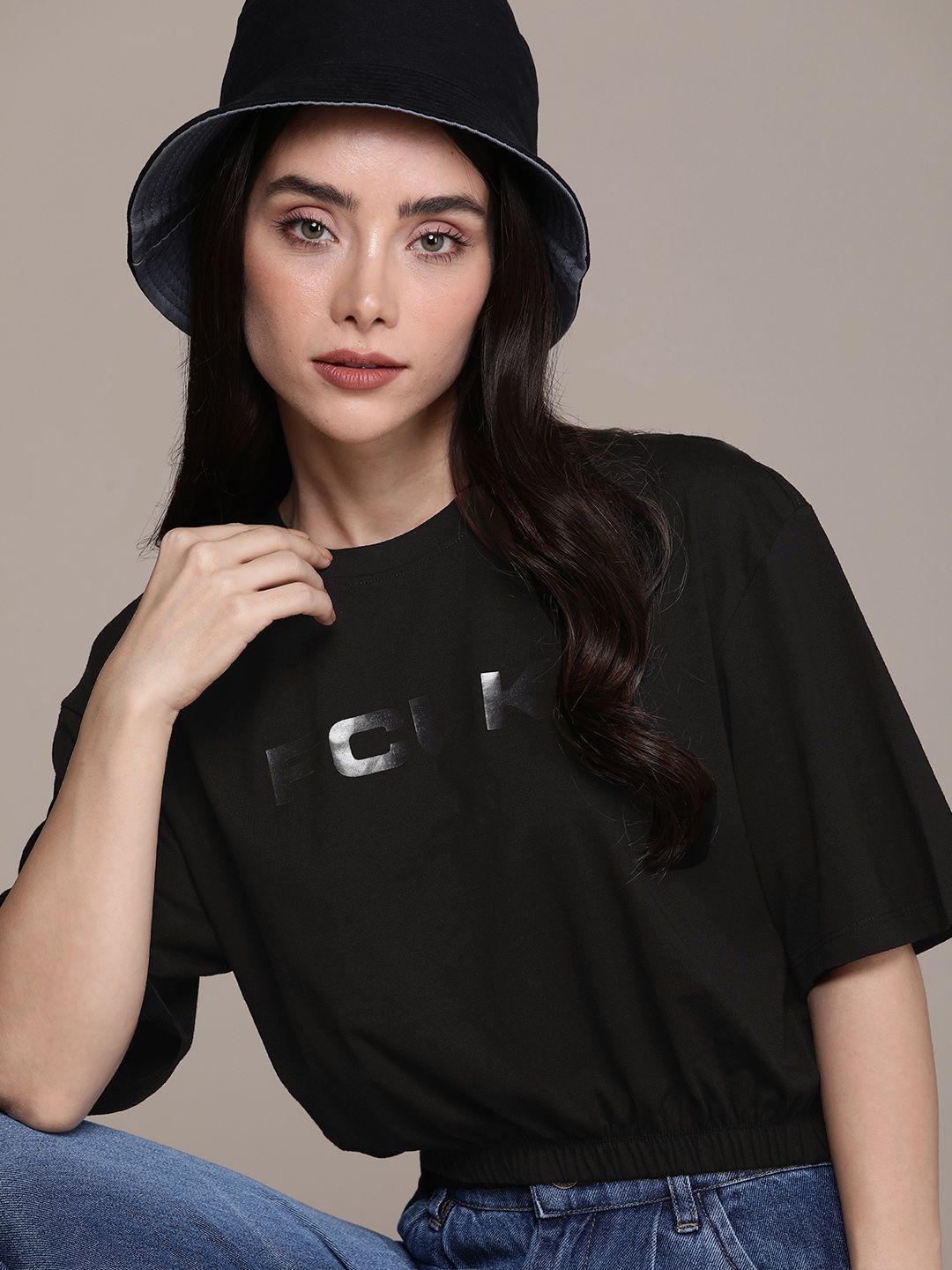 fcuk brand logo printed drop-shoulder sleeves t-shirt