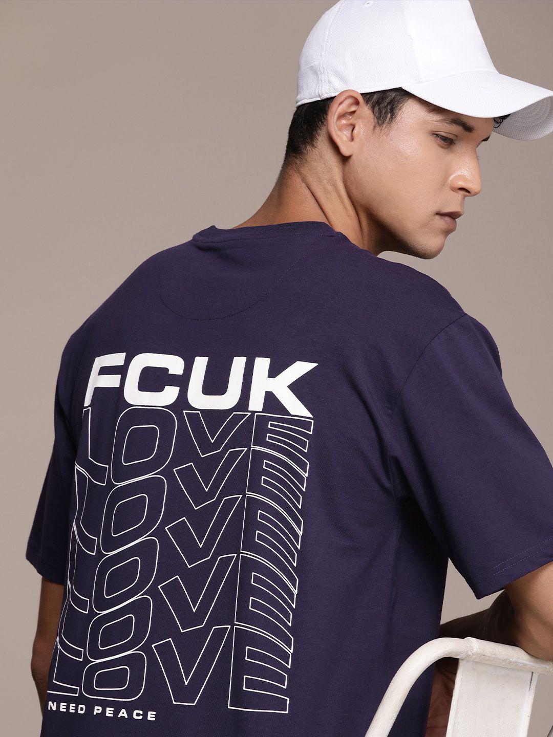 fcuk brand logo printed drop-shoulder sleeves t-shirt