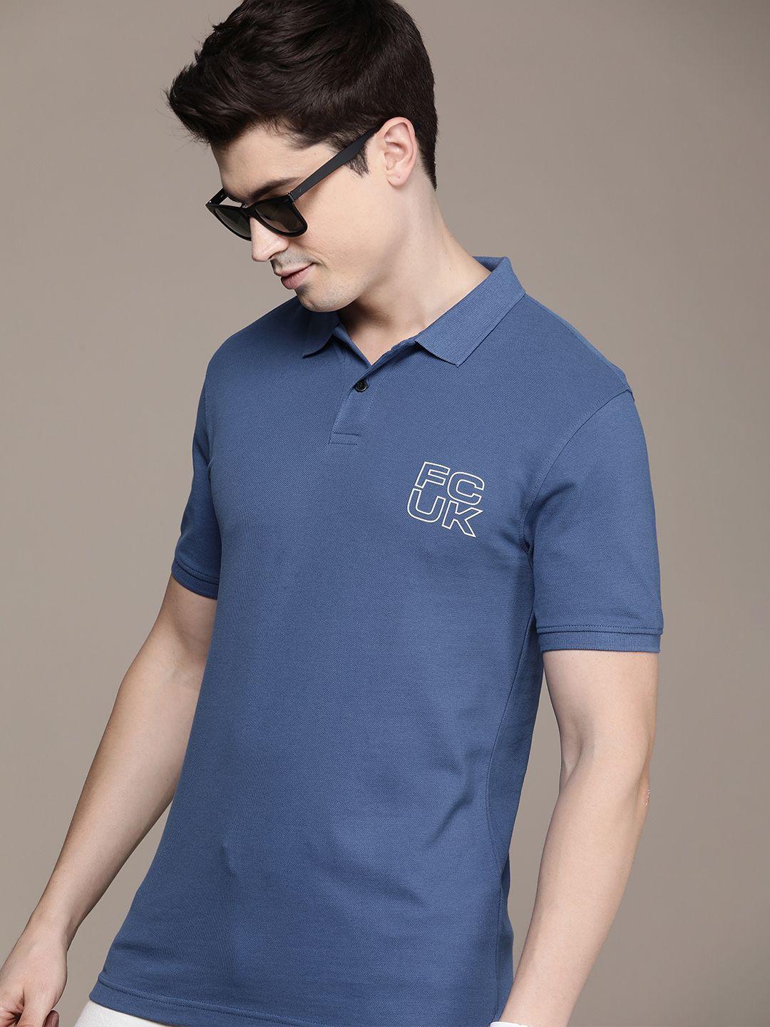 fcuk brand logo printed polo collar pure cotton t-shirt