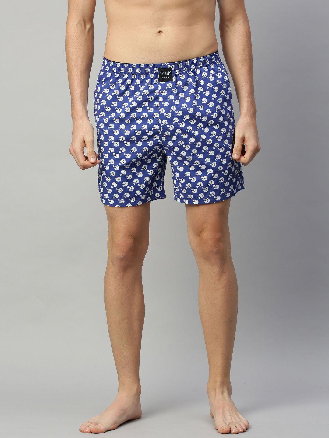 fcuk men's blue and white printed pure cotton boxers