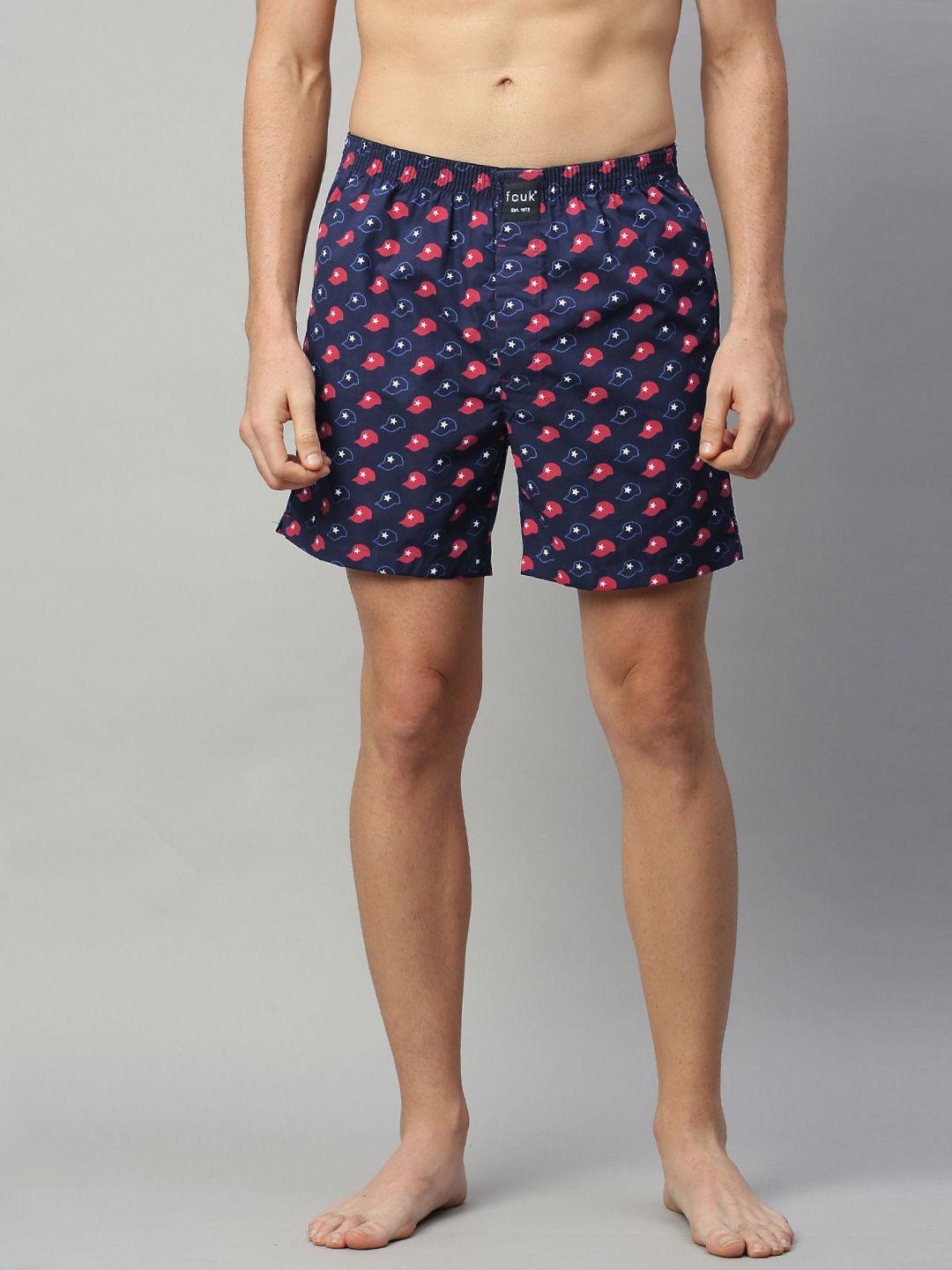 fcuk men's navy blue and red printed pure cotton boxers