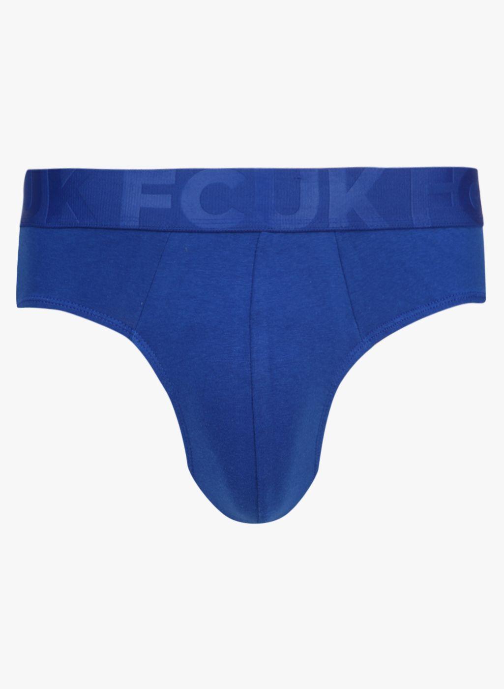 fcuk men blue solid mid-rise briefs