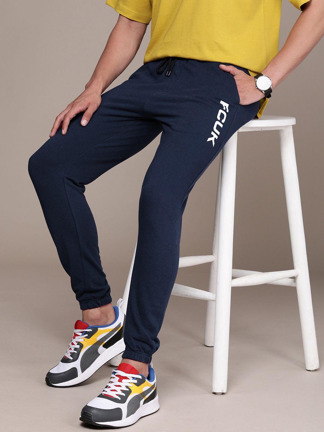 fcuk men brand logo printed mid-rise regular joggers