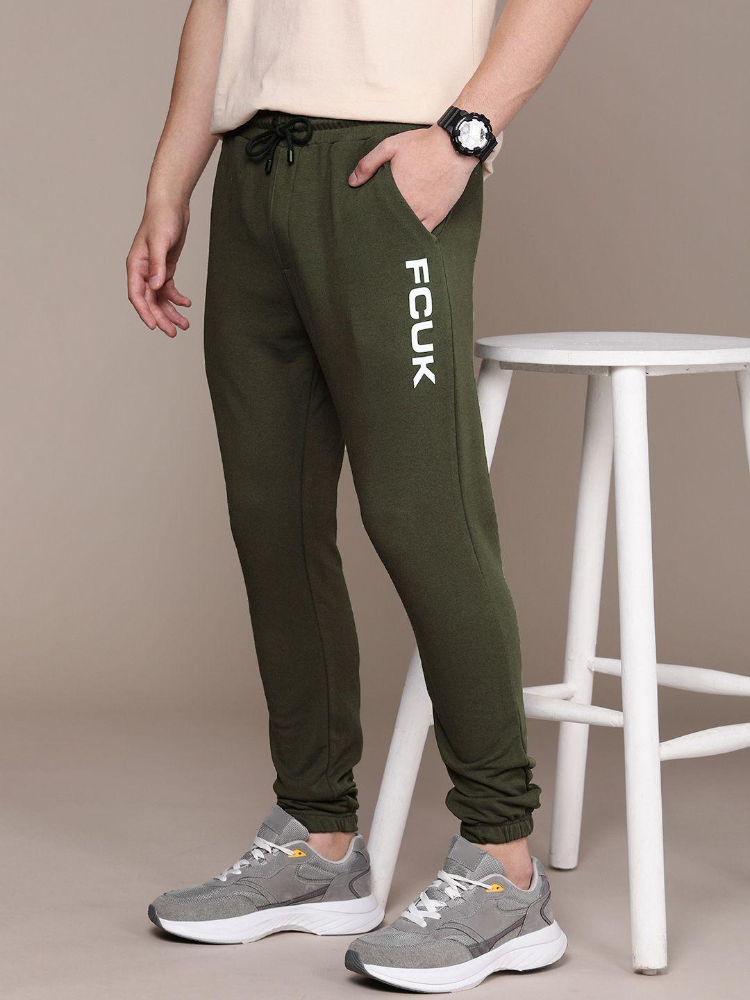 fcuk men brand logo printed mid-rise regular joggers