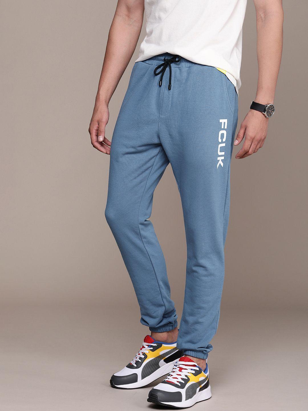 fcuk men brand logo printed mid-rise regular joggers