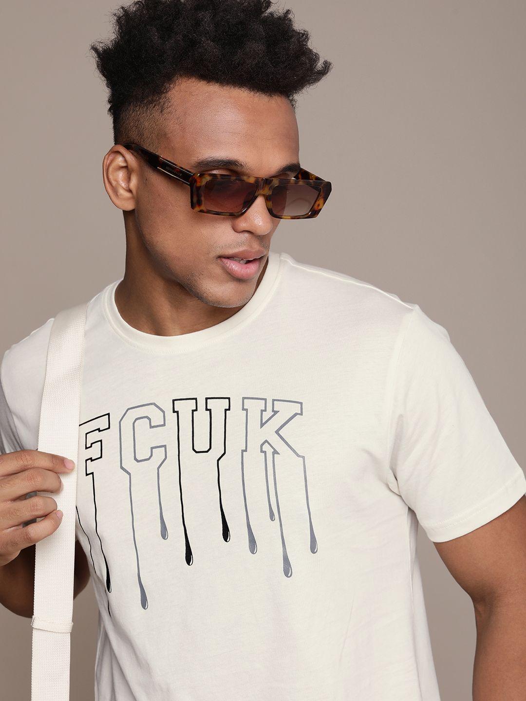 fcuk men brand logo printed pure cotton t-shirt