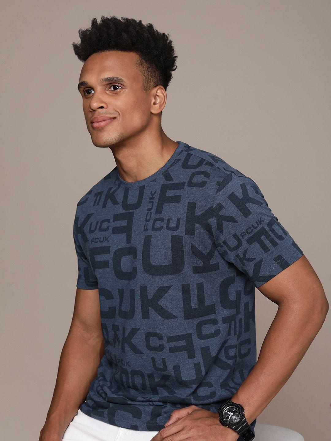 fcuk men brand logo printed pure cotton t-shirt