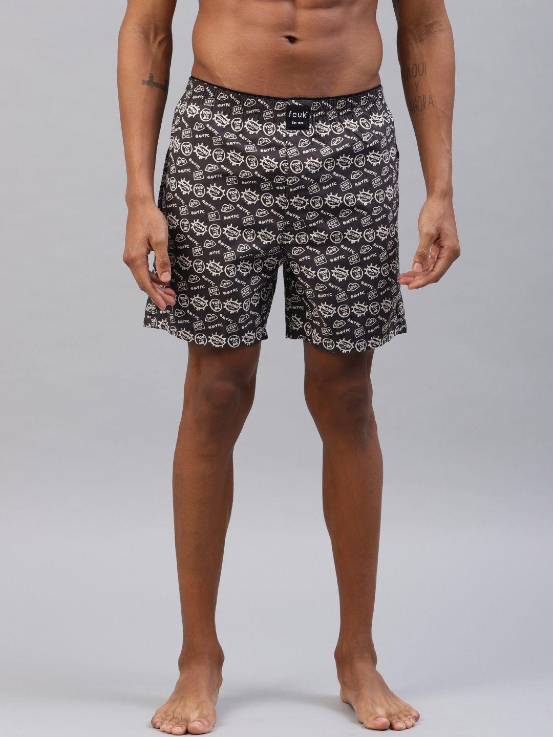 fcuk men charcoal grey & beige printed pure cotton boxers m3abb