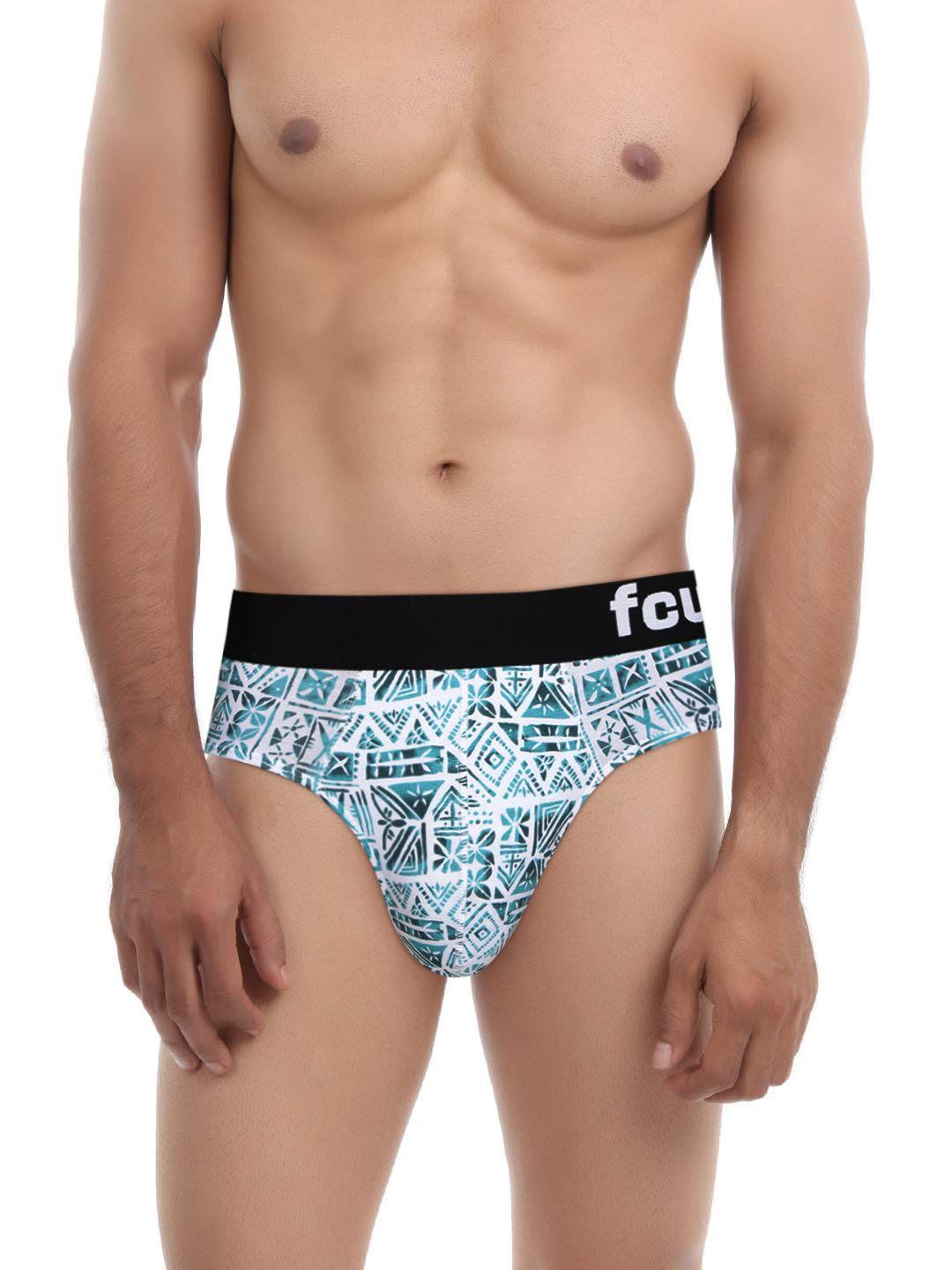 fcuk men green & white art abstract printed briefs m1aaf