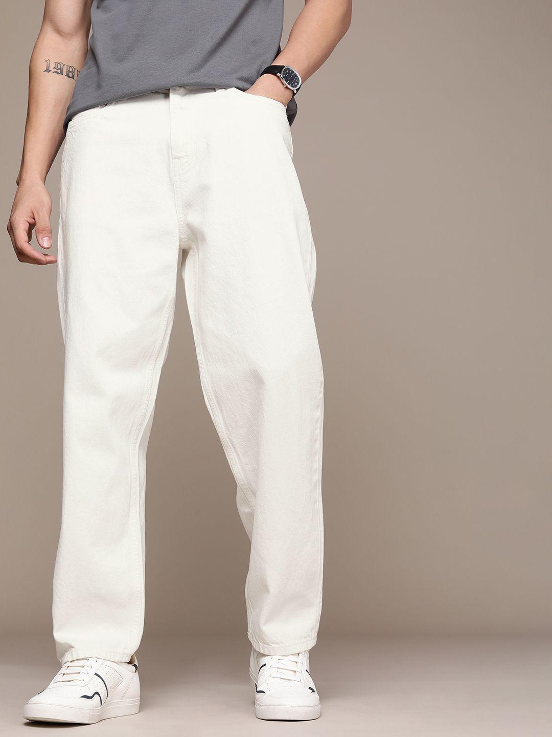 fcuk men loose fit mid-rise pure cotton jeans