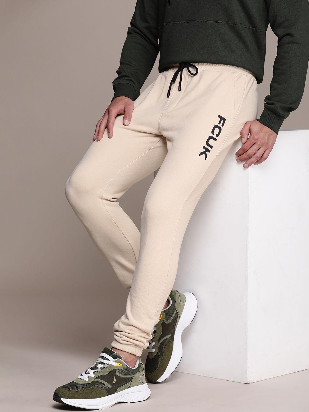 fcuk men mid-rise brand logo printed jogger track pants