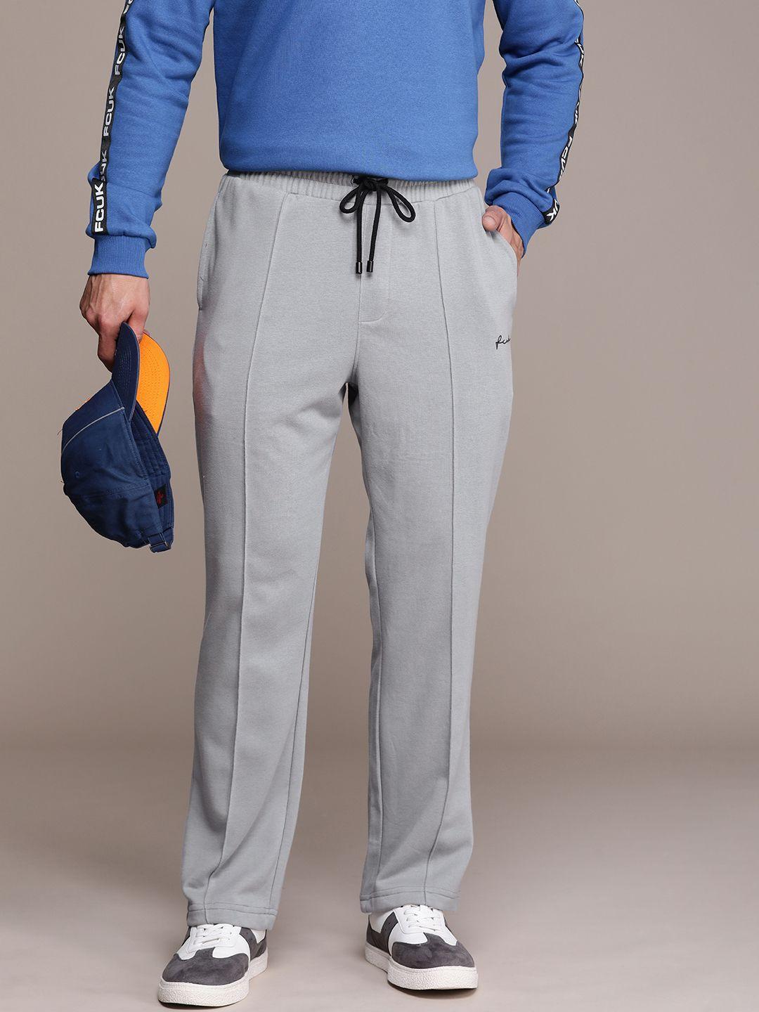 fcuk men mid-rise solid regular track pants