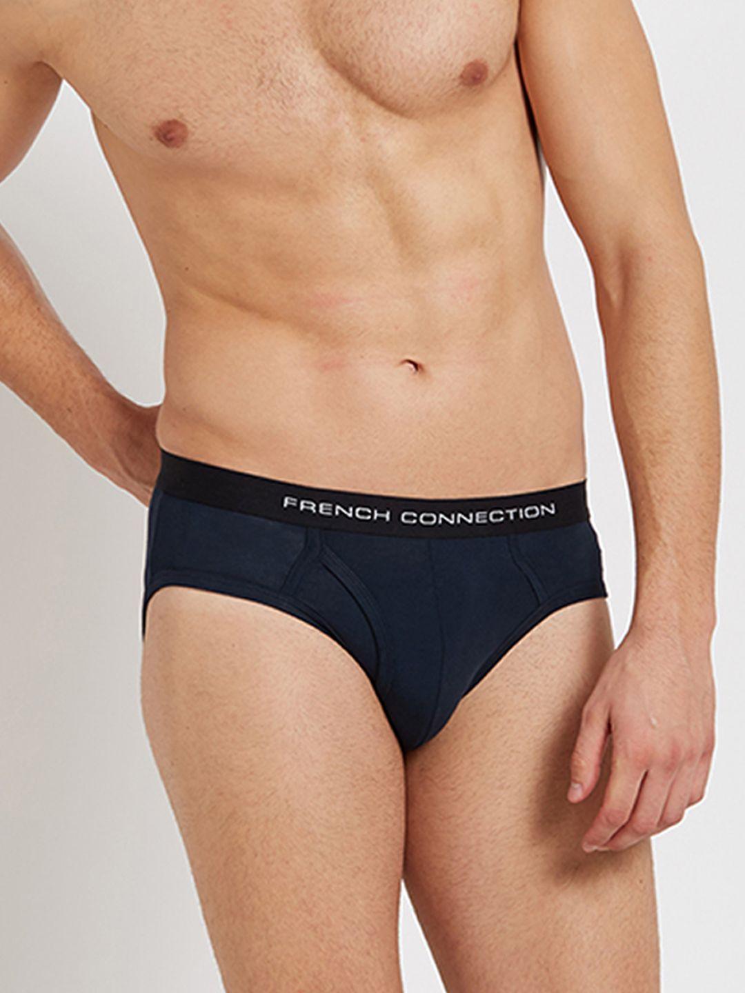 fcuk men navy blue solid mid-rise briefs fcbr01