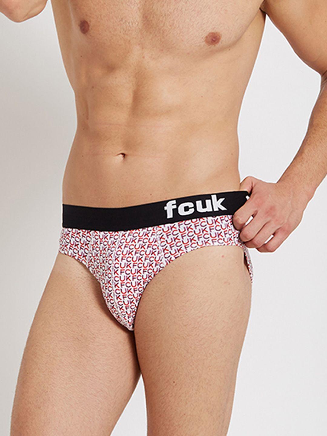 fcuk men off-white & pink printed rounded text repeat briefs m1aag