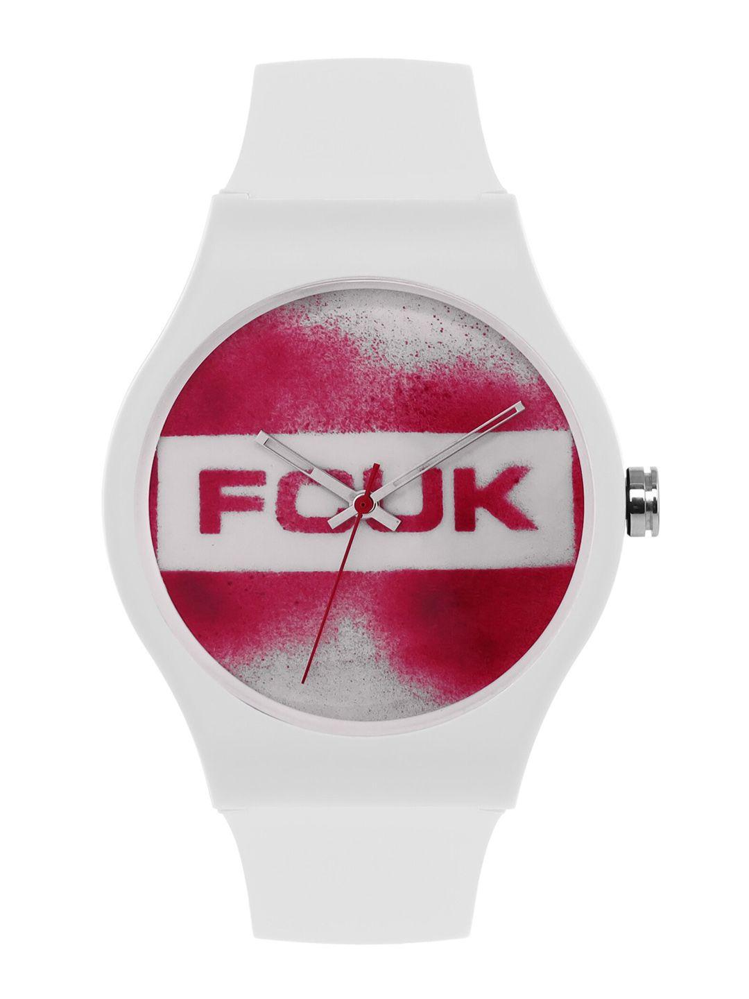 fcuk men red printed dial & white straps analogue watch fc176w.r
