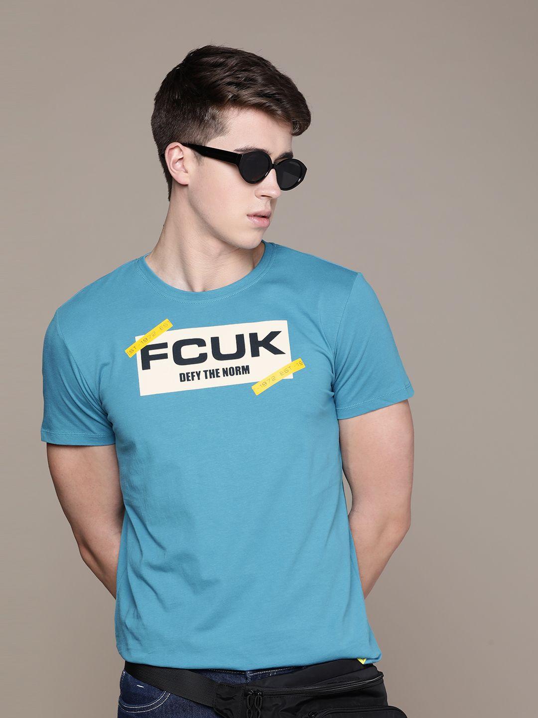 fcuk round neck brand logo printed pure cotton t-shirt