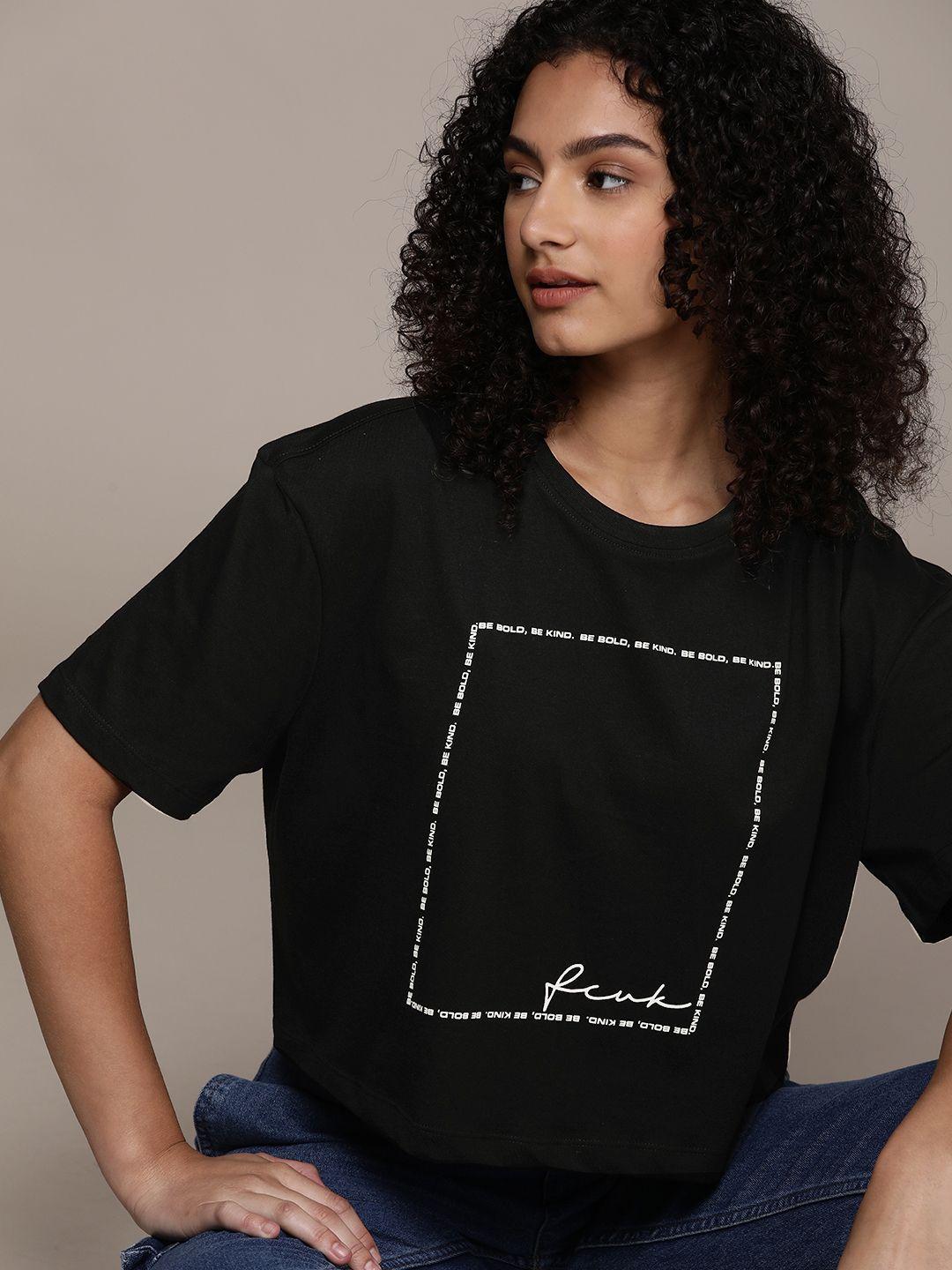 fcuk typography printed pure cotton boxy t-shirt