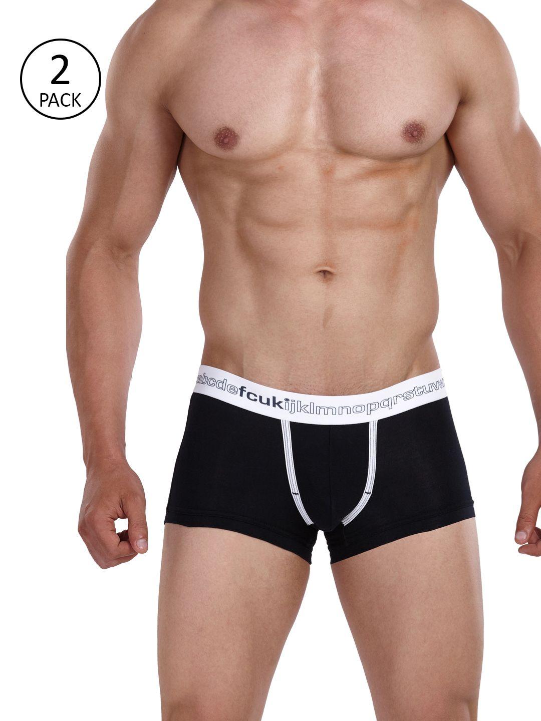 fcuk underwear men pack of 2 black solid attitude trunks