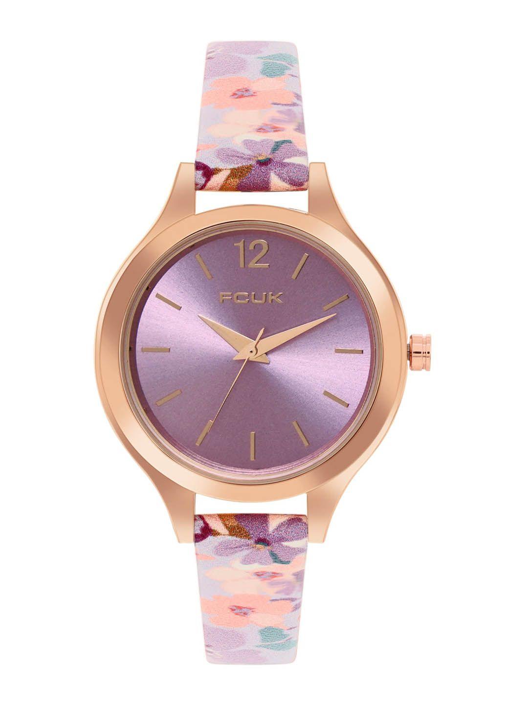 fcuk women embellished dial & floral printed leather straps analogue watch fk00032d