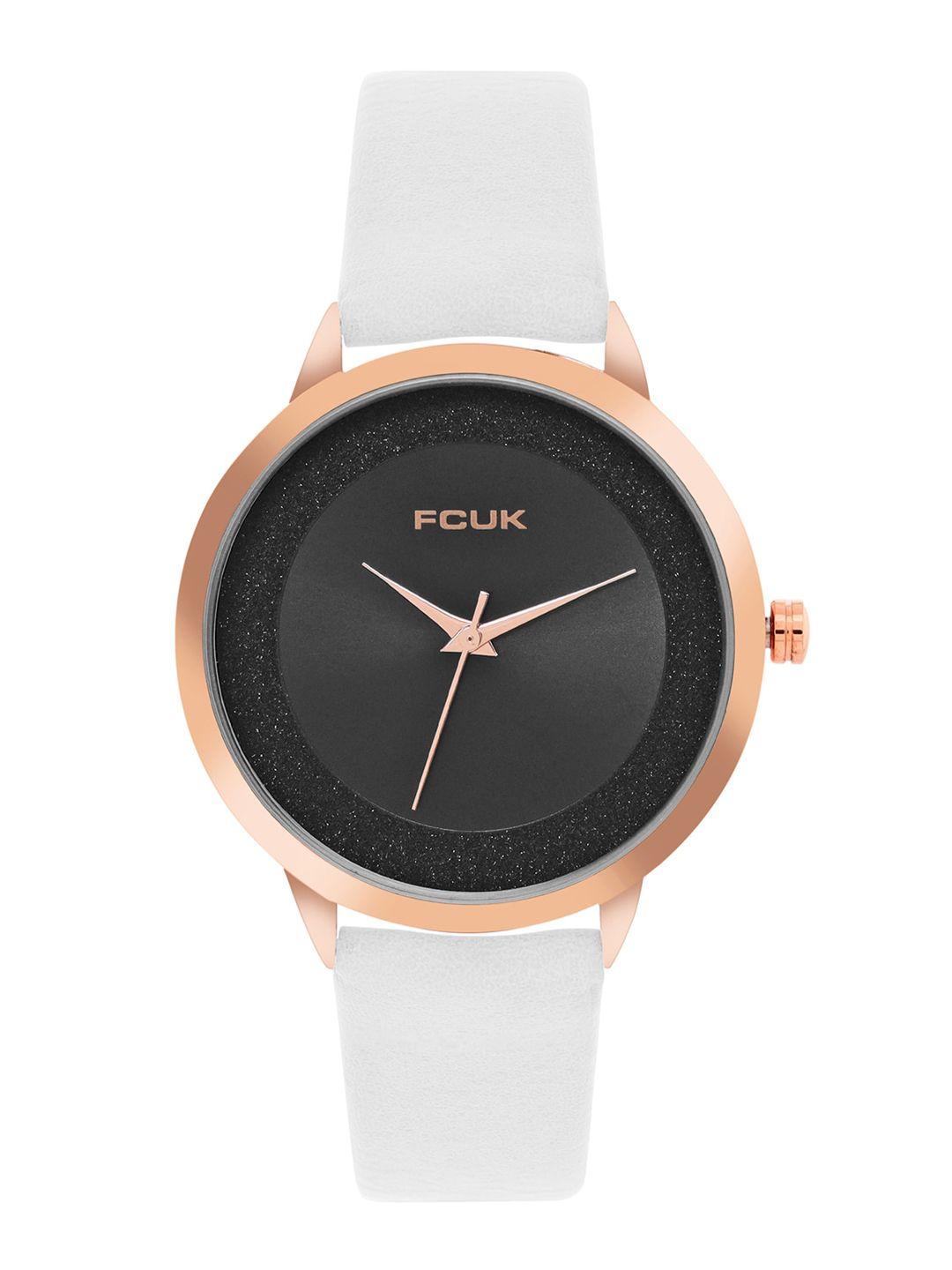 fcuk women embellished dial & leather straps analogue watch fk00025a