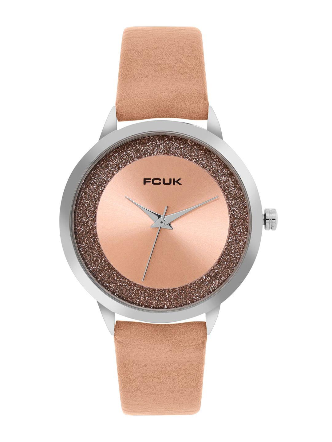 fcuk women embellished dial & leather straps analogue watch fk00025b