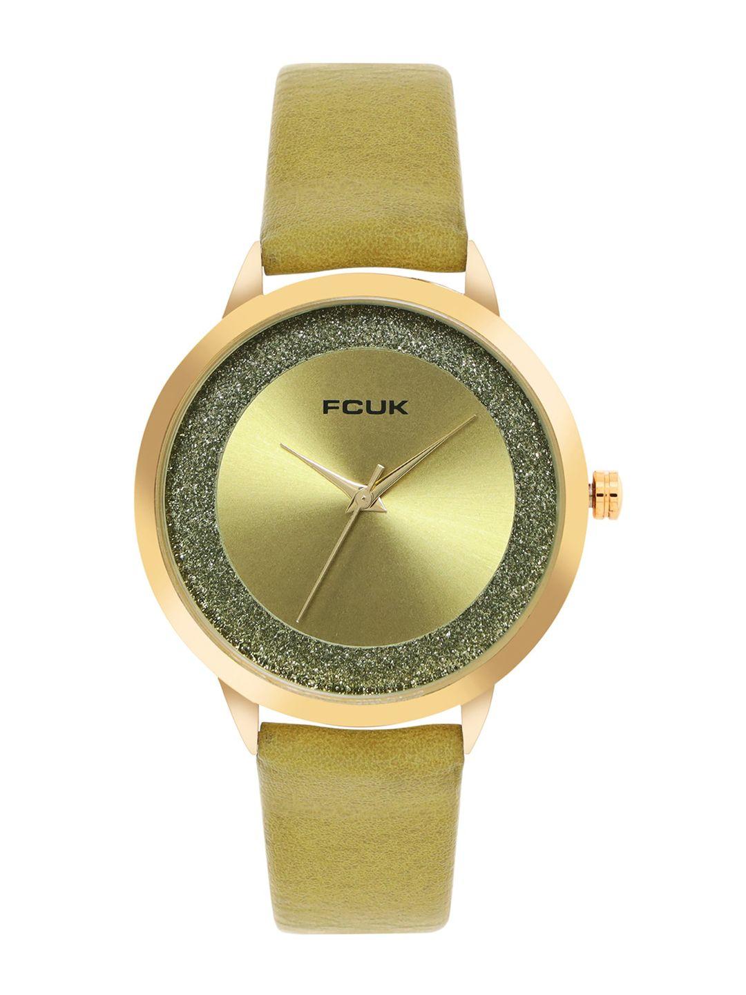 fcuk women embellished dial & leather straps analogue watch fk00025c