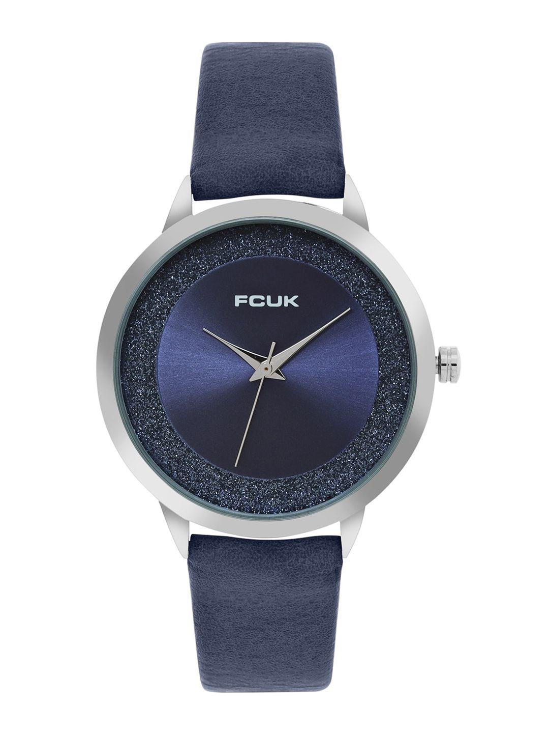 fcuk women embellished dial & leather straps analogue watch fk00025d