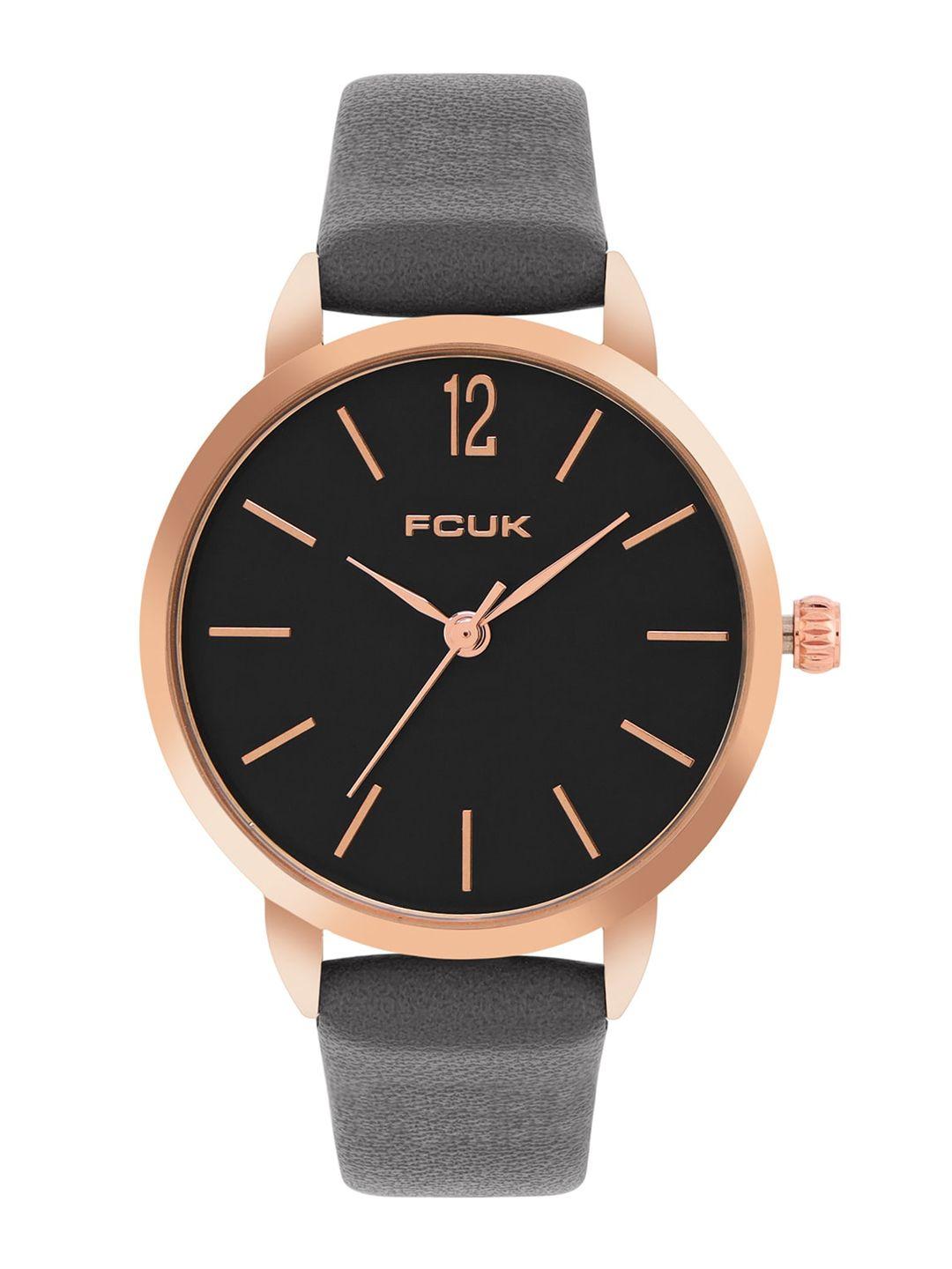 fcuk women leather straps analogue watch fk00021b