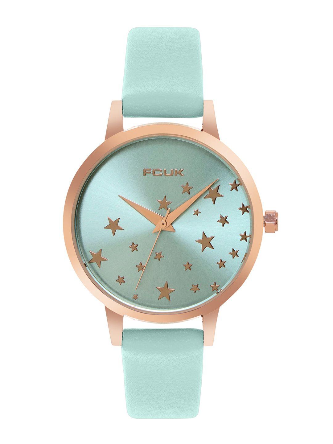 fcuk women printed dial & leather straps analogue watch fk00024b