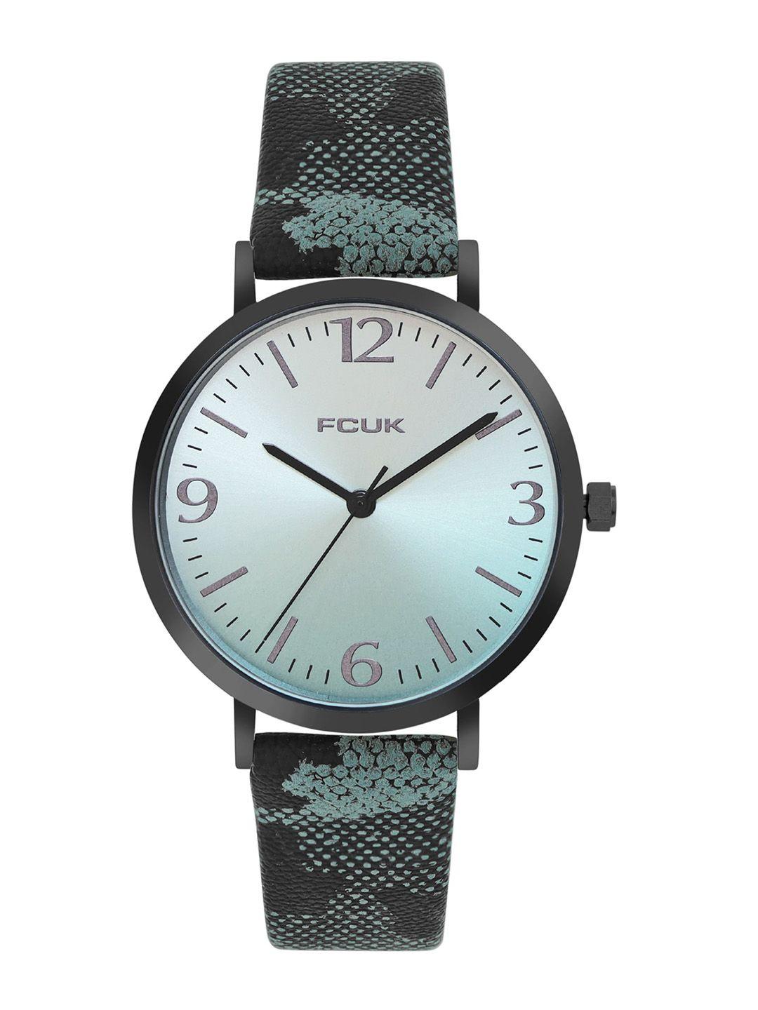 fcuk women printed leather straps analogue watch fk00031e