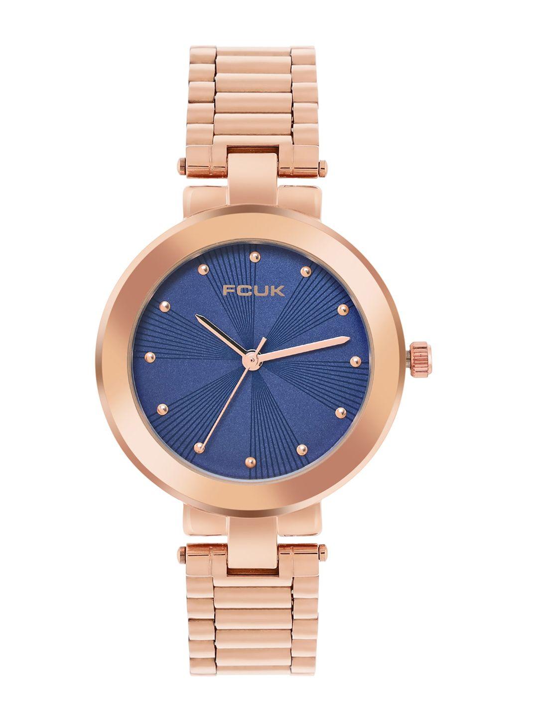 fcuk women textured dial & stainless steel straps analogue watch fk00028b