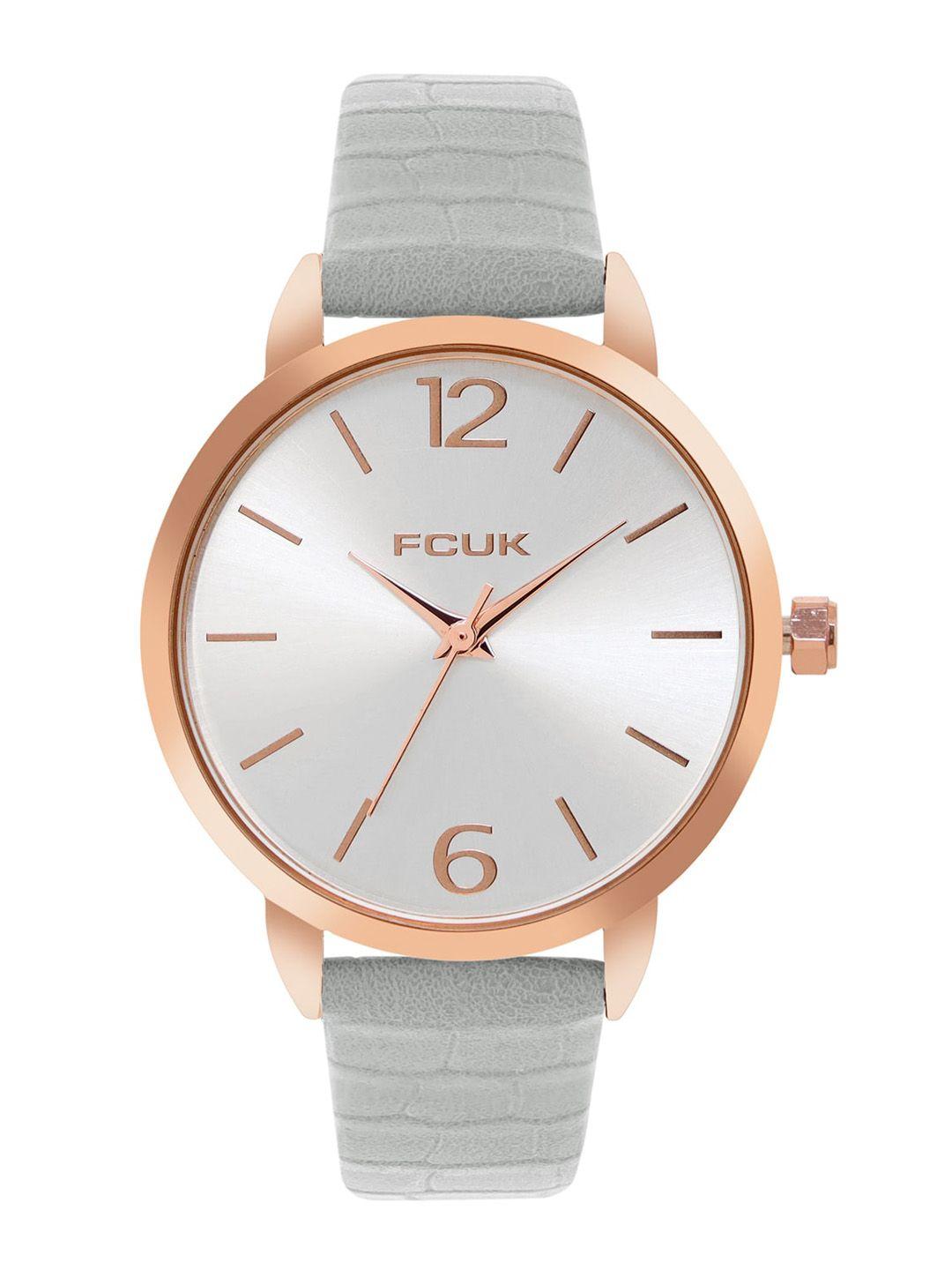 fcuk women textured leather straps analogue watch fk00030b