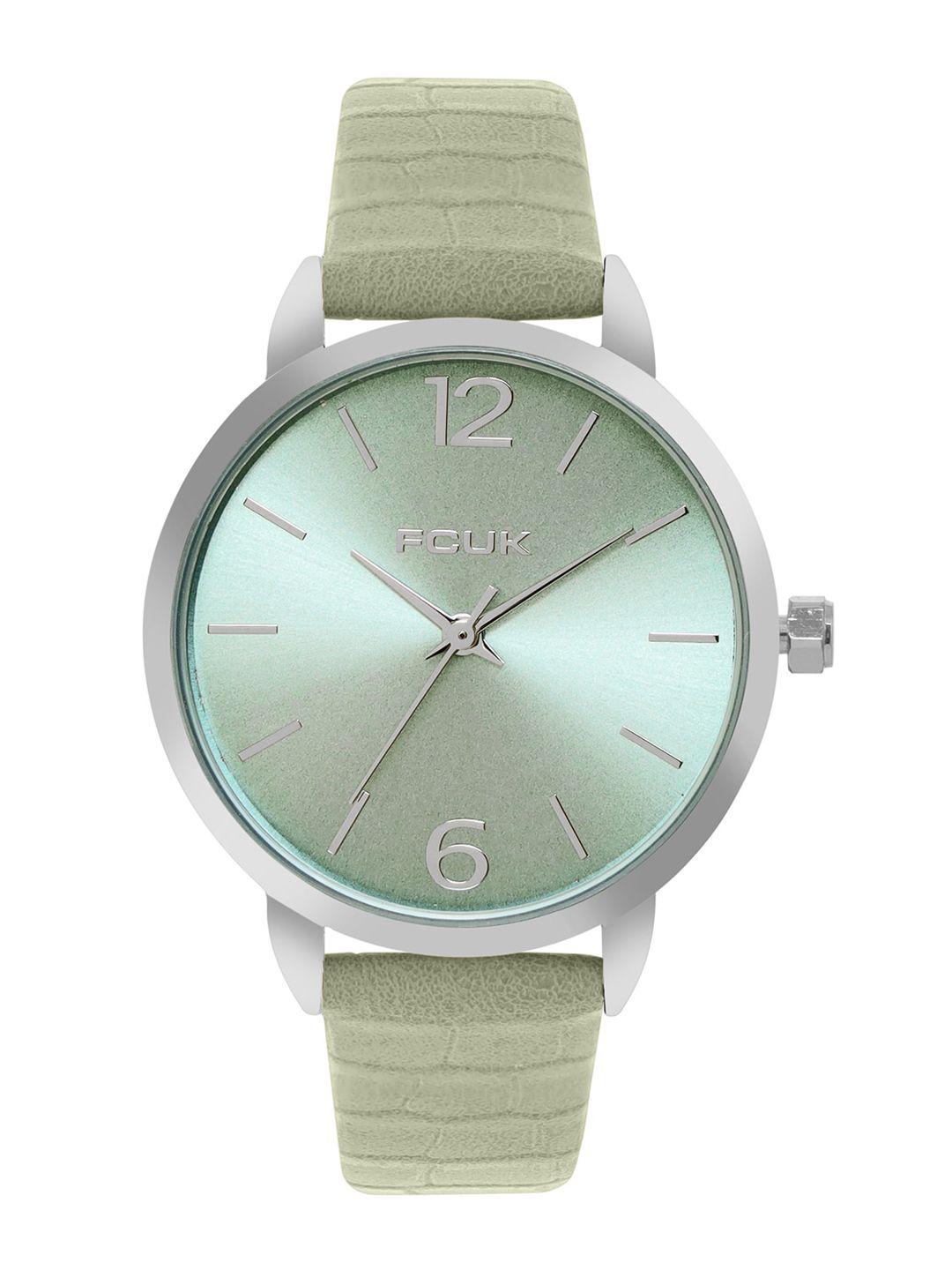 fcuk women textured leather straps analogue watch fk00030c