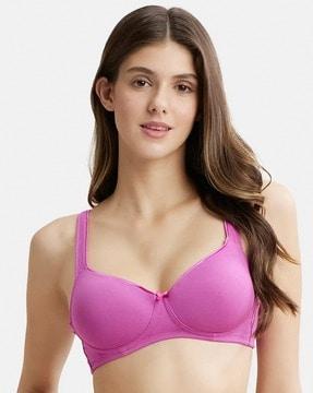 fe35 wirefree padded cotton elastane full coverage t-shirt bra with broad fabric straps