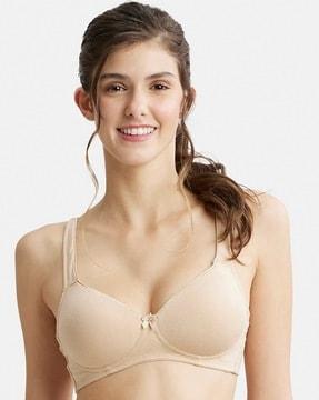 fe35 wirefree padded cotton elastane full coverage t-shirt bra with broad fabric straps