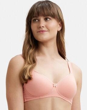 fe35 wirefree padded cotton elastane full coverage t-shirt bra with broad fabric straps