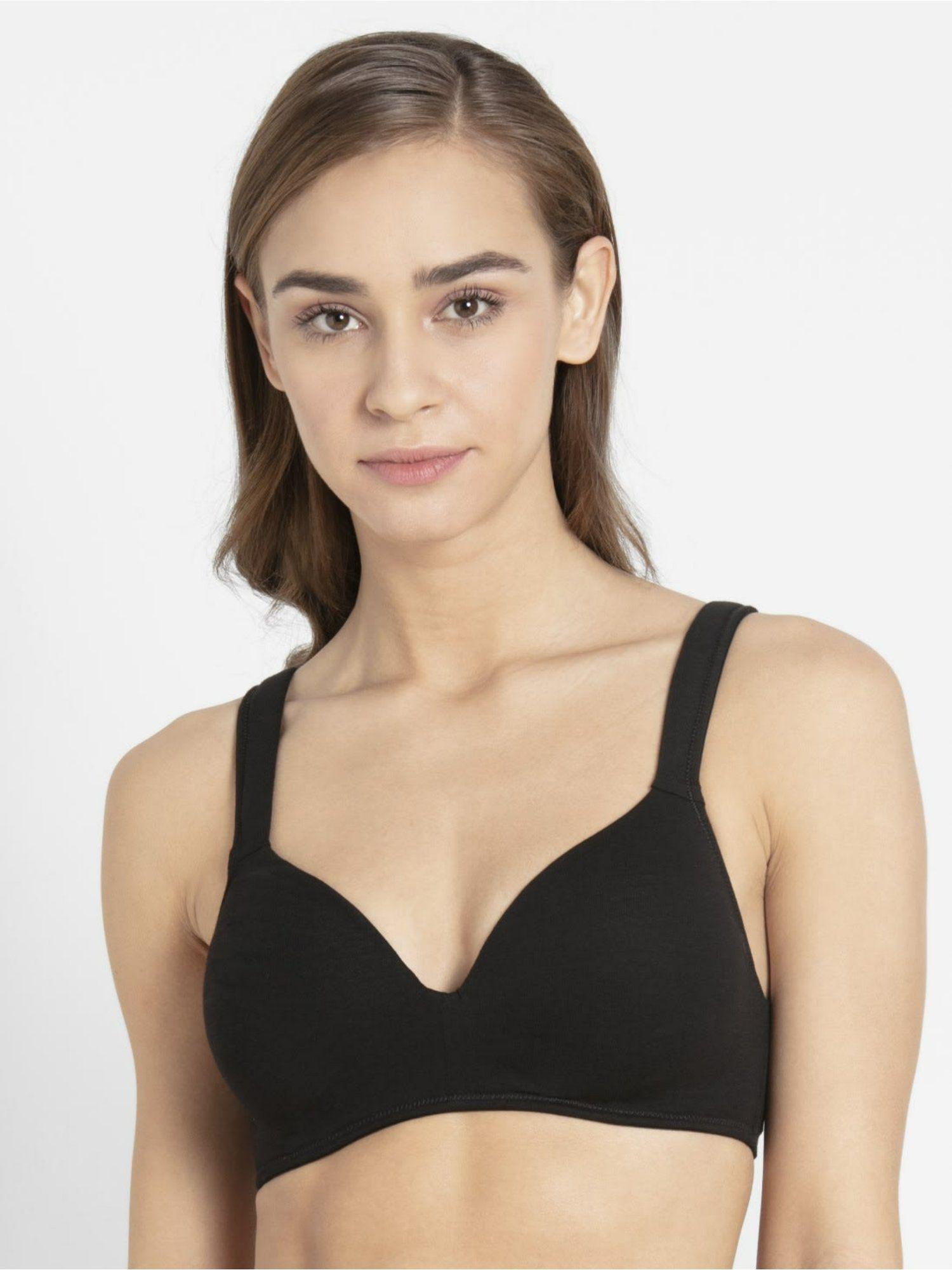 fe57 women wirefree padded full coverage lounge bra with included bra pouch black