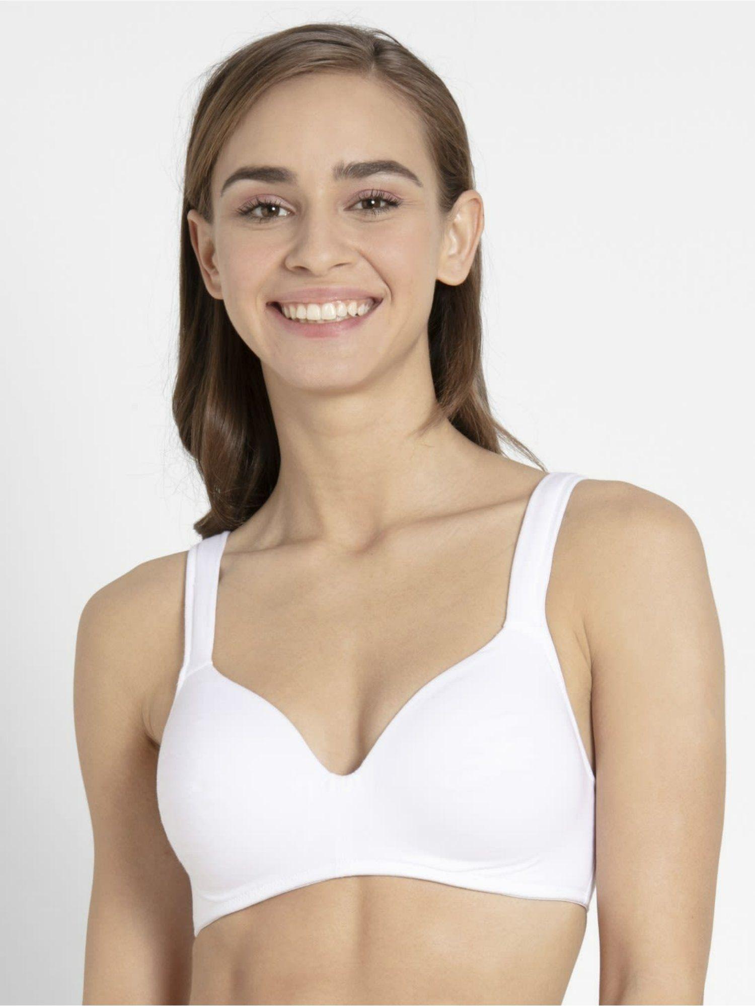 fe57 women wirefree padded full coverage lounge bra with included bra pouch white