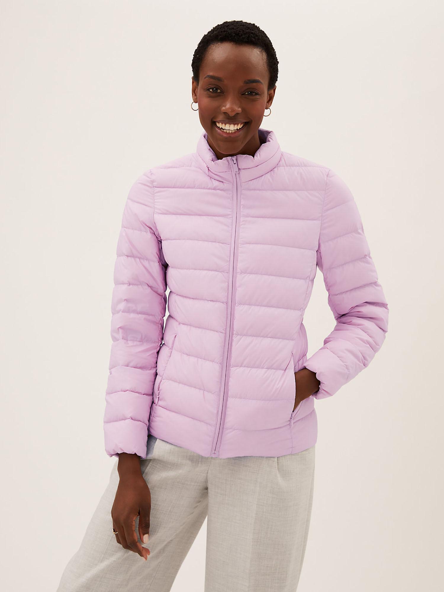 feather & down puffer pink jacket