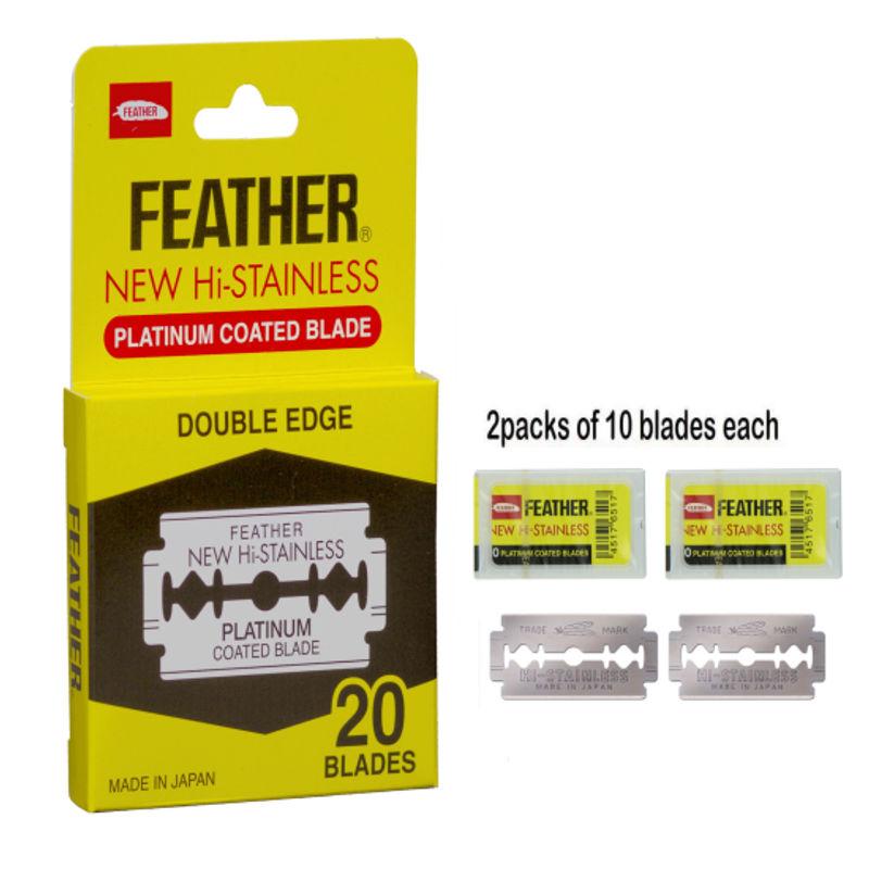 feather platinum coated double edge razor blades classic yellow pack - 20 blades